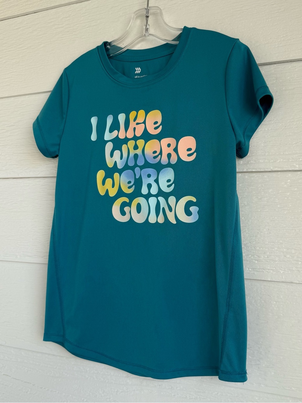 All in Motion Teal Graphic Tee "I Like Where We're Going" + Light Blue Skort 8 - Picture 9 of 16